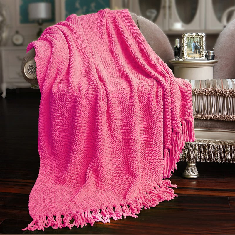 Home Soft Things Pink Throw Blanket Knitted Tweed Throw 50'' x 60'', Camellia Rose, Super Soft Cozy Warm Comfortable Breathable Throw for Living Room Chair Couch Bed Sofa Bedroom Home DÃ©cor - Image 2